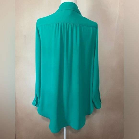 Chico's women's 1 (M) lace up side tunic button down blouse bright teal EUC - Picture 6 of 9